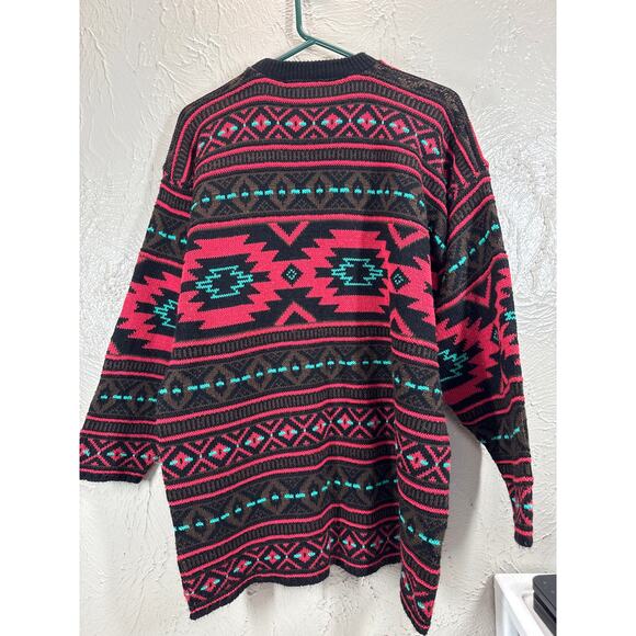 Vintage Croquet Club Womens Pullover Sweater Geometric Knit 80s Funky Size 1X - Picture 2 of 6